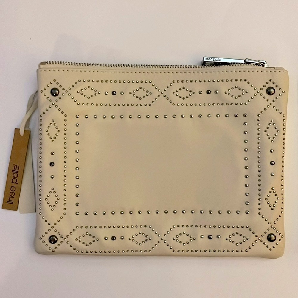 Linea Pelle white leather western stud pouch